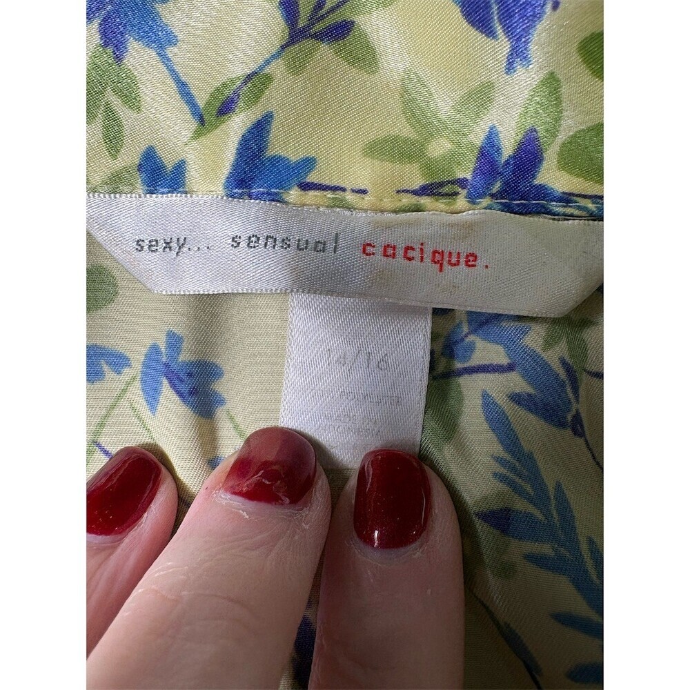 Cacique Sleepshirt Nightgown Womens Plus 14/16 Green Blue Floral Button - Picture 7 of 7